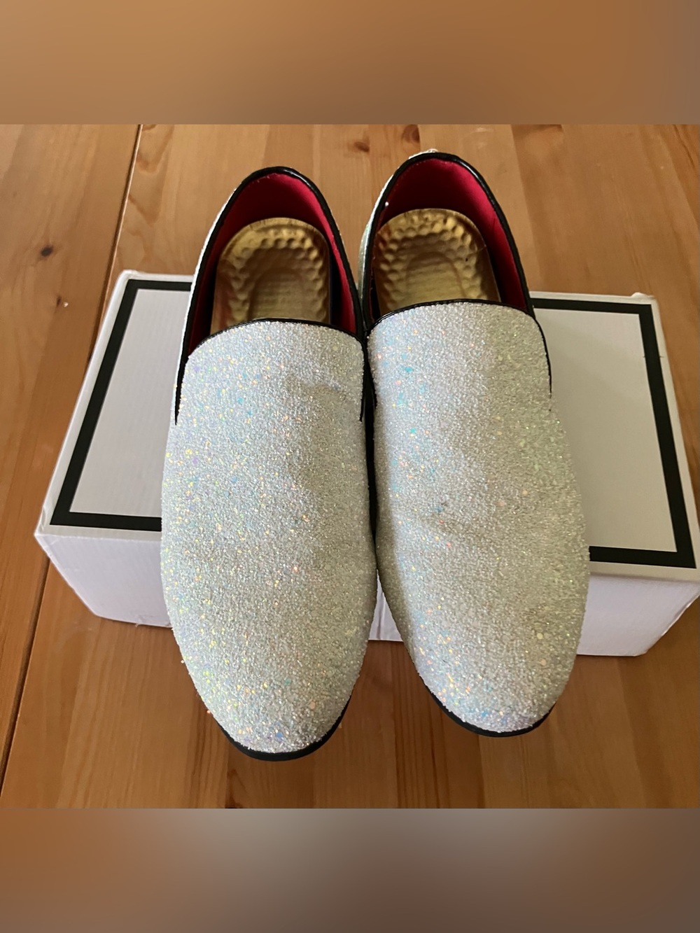 GUC worn once Sparkling White Glitter Slip-On Loafers Formal Men’s Size 12